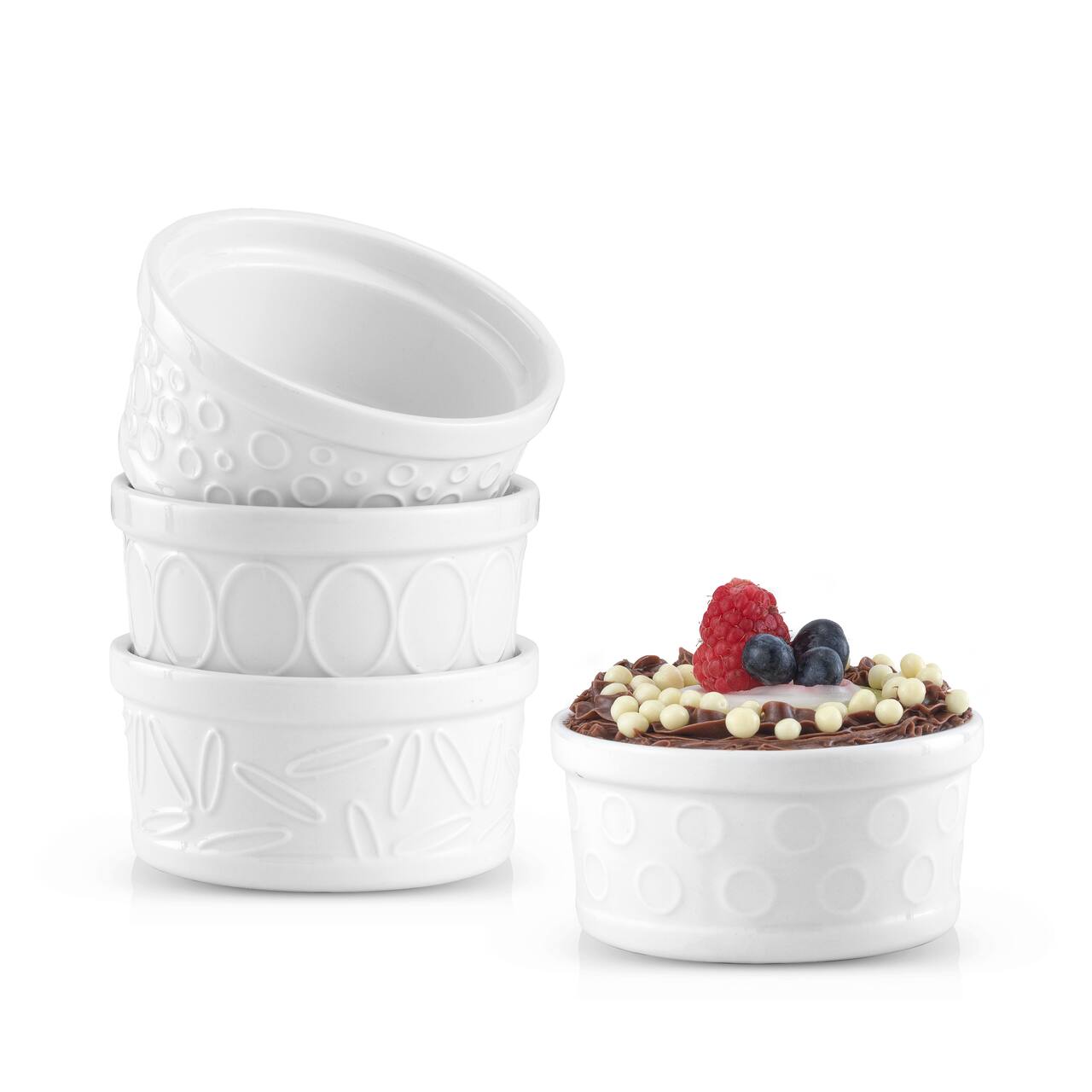 JoyJolt® White Embossed Porcelain Ramekins, 4ct.